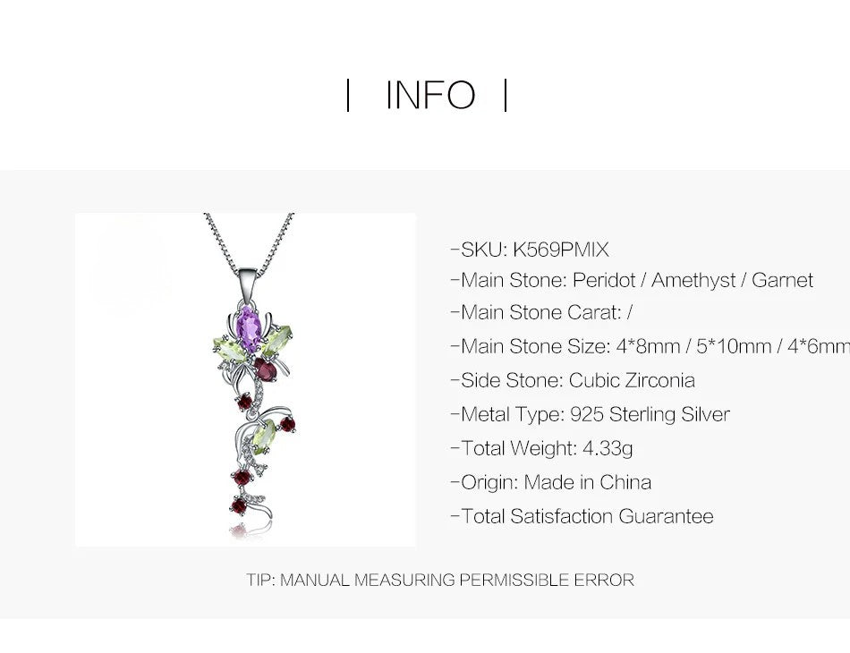Multi-Gemstone Floral Vine Pendant | 925 Sterling Silver | Luxury Gold Palace