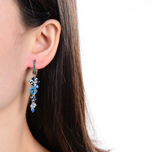 Blue Mystic Quartz & Topaz Cascading Drop Earrings | 925 Silver