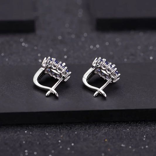 Natural Blue Sapphire Halo Earrings | 1.89Ct 925 Sterling Silver