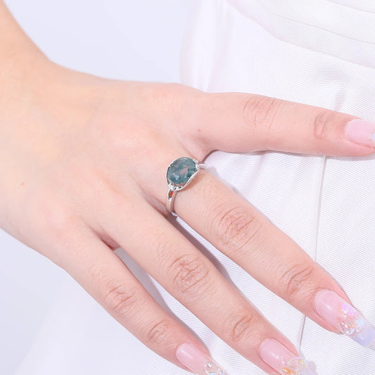 Natural Moss Agate Oval Ring | 2.91Ct Minimalist 925 Sterling Silver