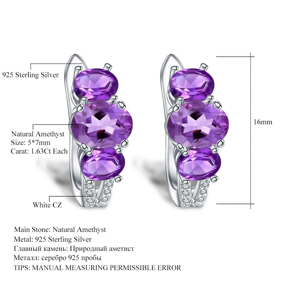 Natural Amethyst Triple-Stone Earrings | 3.37Ct 925 Sterling Silver