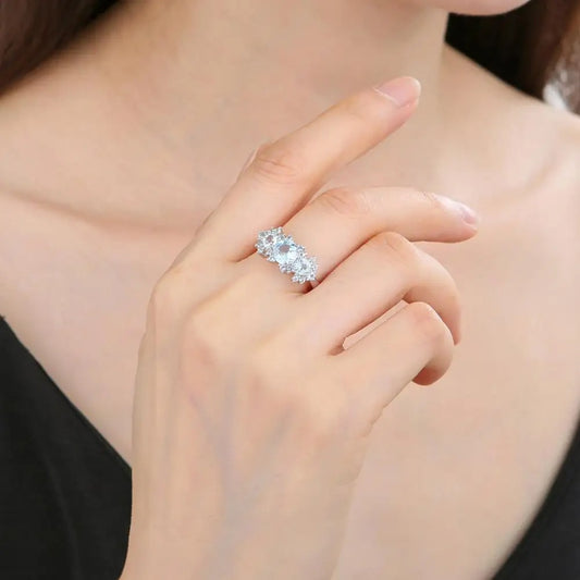 Natural Sky Blue Topaz Vintage Cluster Ring | 925 Sterling Silver