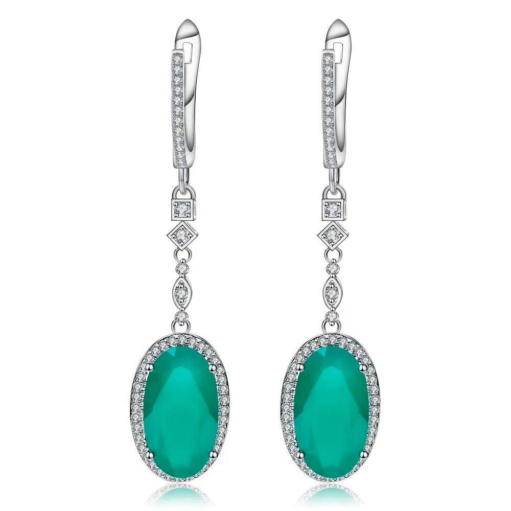 12.5Ct Natural Green Agate Drop Earrings | 925 Silver | Luxury Gold Palace