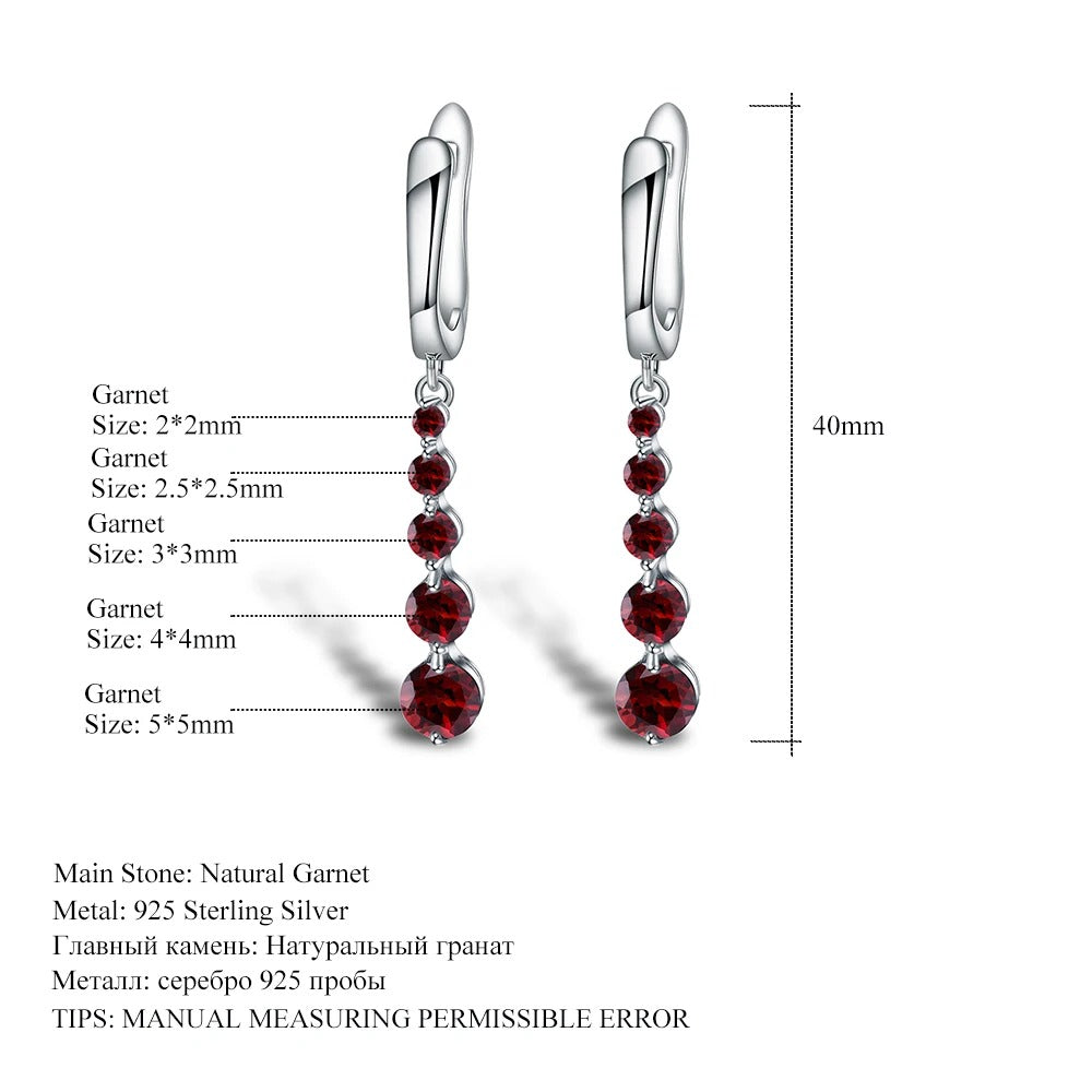 Natural Red Garnet Linear Drop Earrings | 2.67Ct Graduating Cascade | 925 Silver