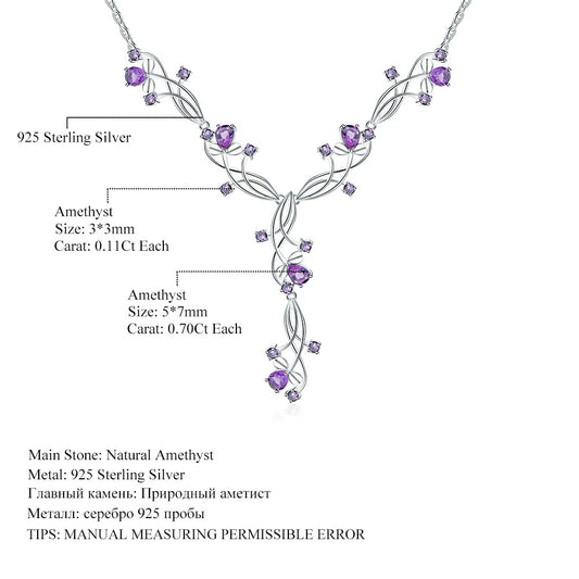 6.39Ct Natural Amethyst Y-Necklace | 925 Silver Floral Vine | Bridal