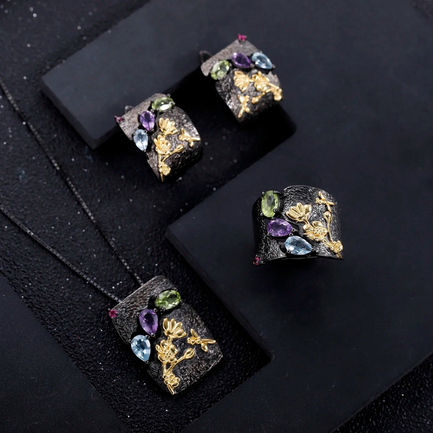 Secret Garden Multi-Gemstone Pendant | Amethyst, Peridot & Topaz | 925 Silver