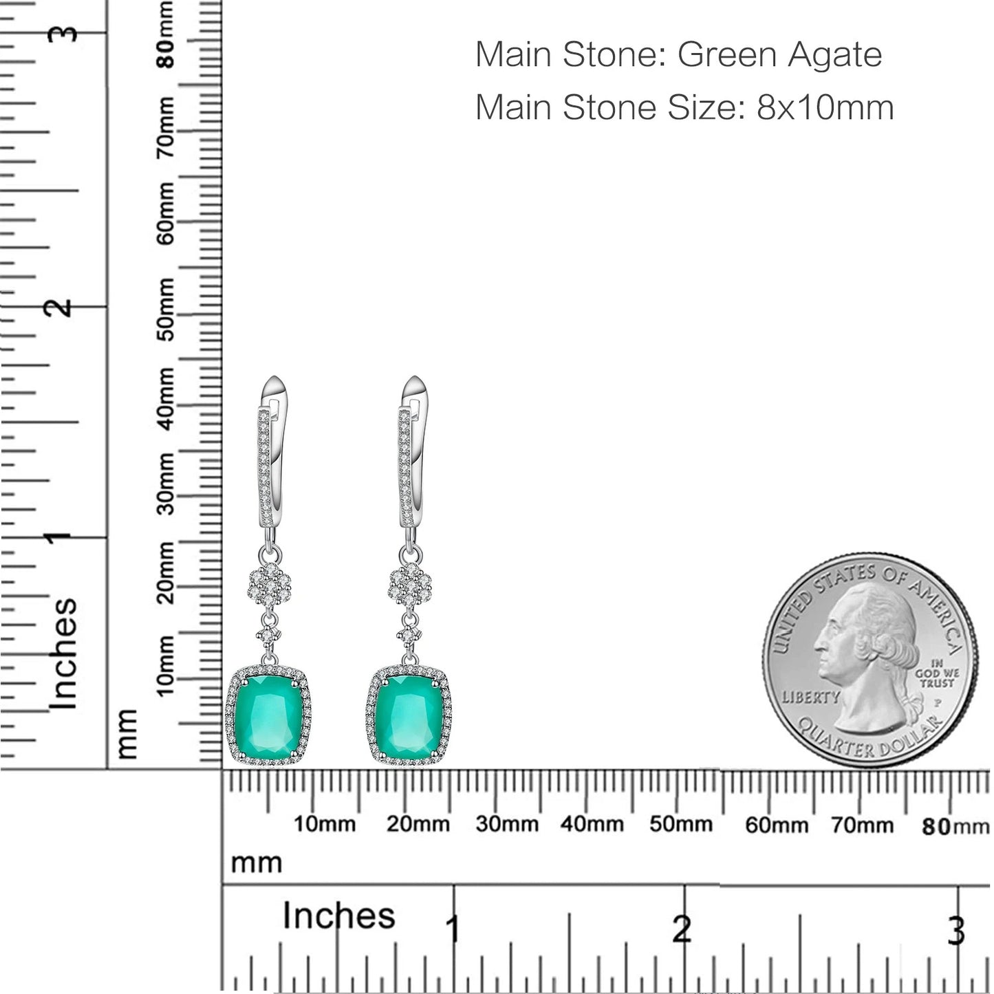 Natural Green Agate Drop Earrings | 7.34Ct Cushion Cut | 925 Silver