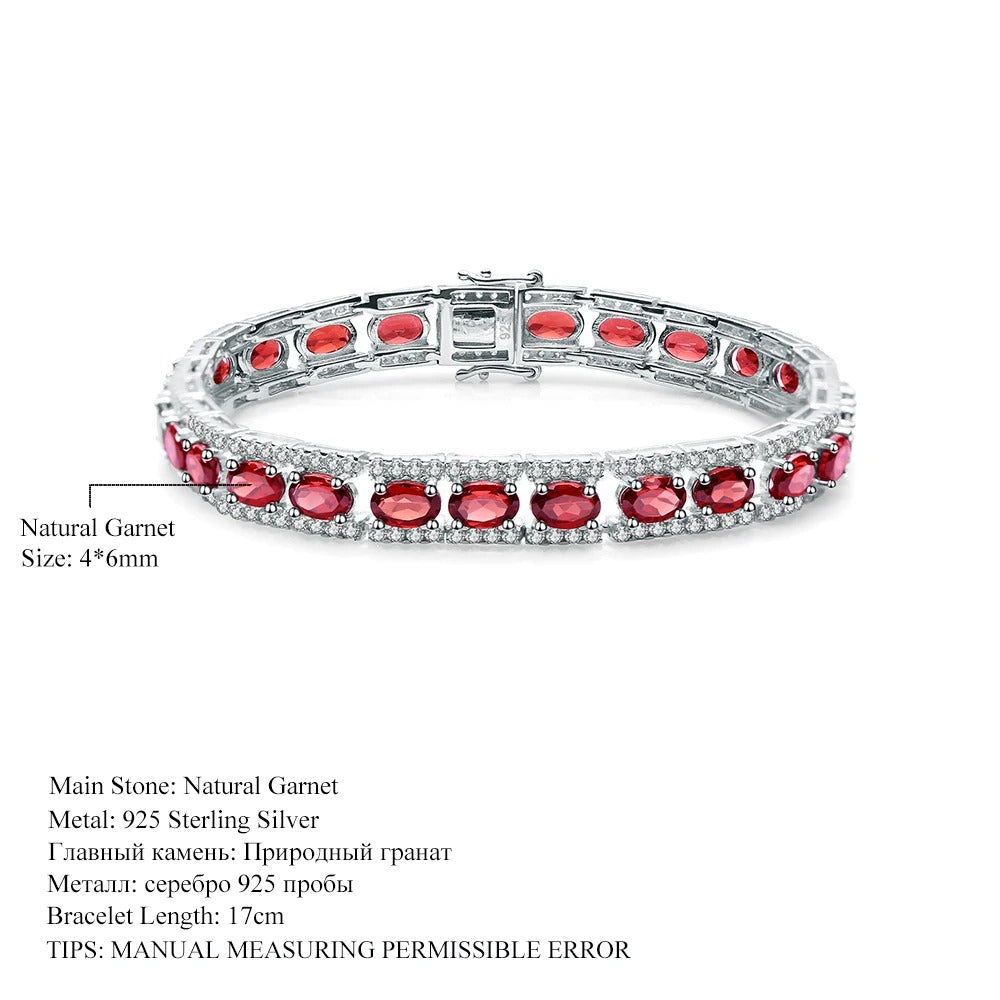 Natural Red Garnet Tennis Bracelet | 925 Sterling Silver | Luxury Gold Palace