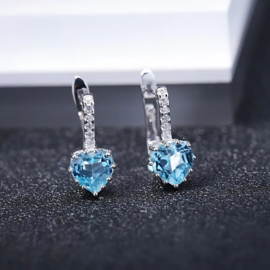 3.08Ct Natural Sky Blue Topaz Heart Earrings | 925 Sterling Silver