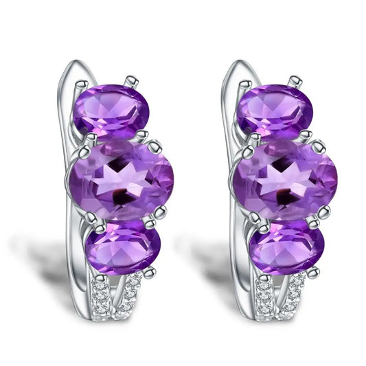 Natural Amethyst Triple-Stone Earrings | 3.37Ct 925 Sterling Silver