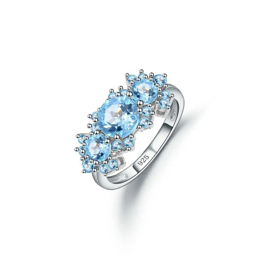 Natural Sky Blue Topaz Vintage Cluster Ring | 925 Sterling Silver