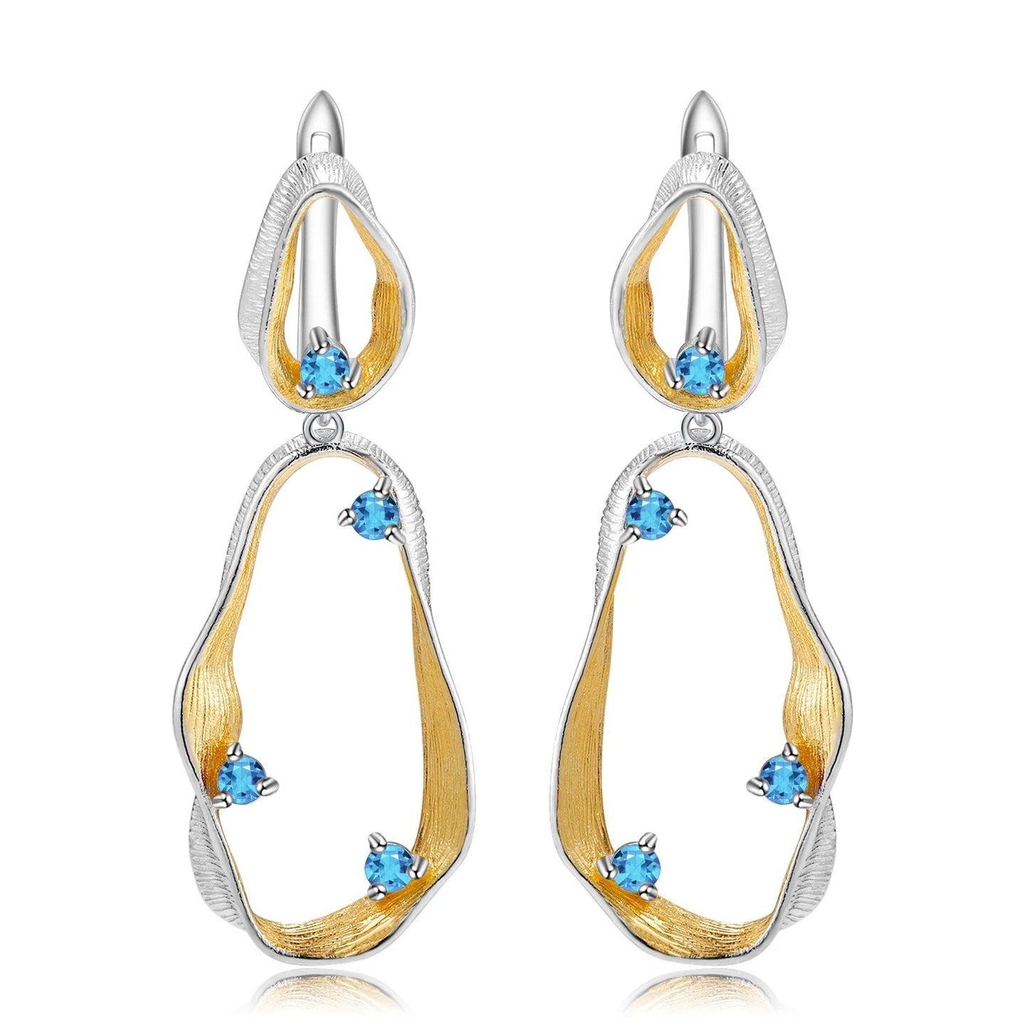 Twisted Abstract Drop Earrings | Amethyst, Peridot & Topaz | Two-Tone Silver