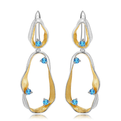 Twisted Abstract Drop Earrings | Amethyst, Peridot & Topaz | Two-Tone Silver