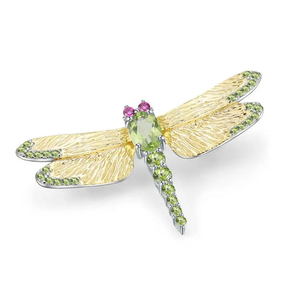 Natural Sky Blue Topaz Dragonfly Brooch | Textured 925 Silver