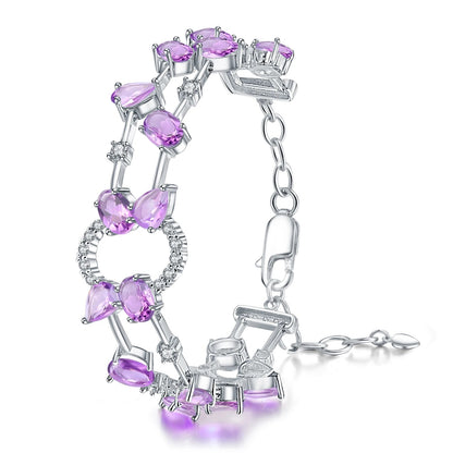 Multicolor Natural Gemstone Link Bracelet | Garnet, Citrine, Smoky Quartz | 925 Silver