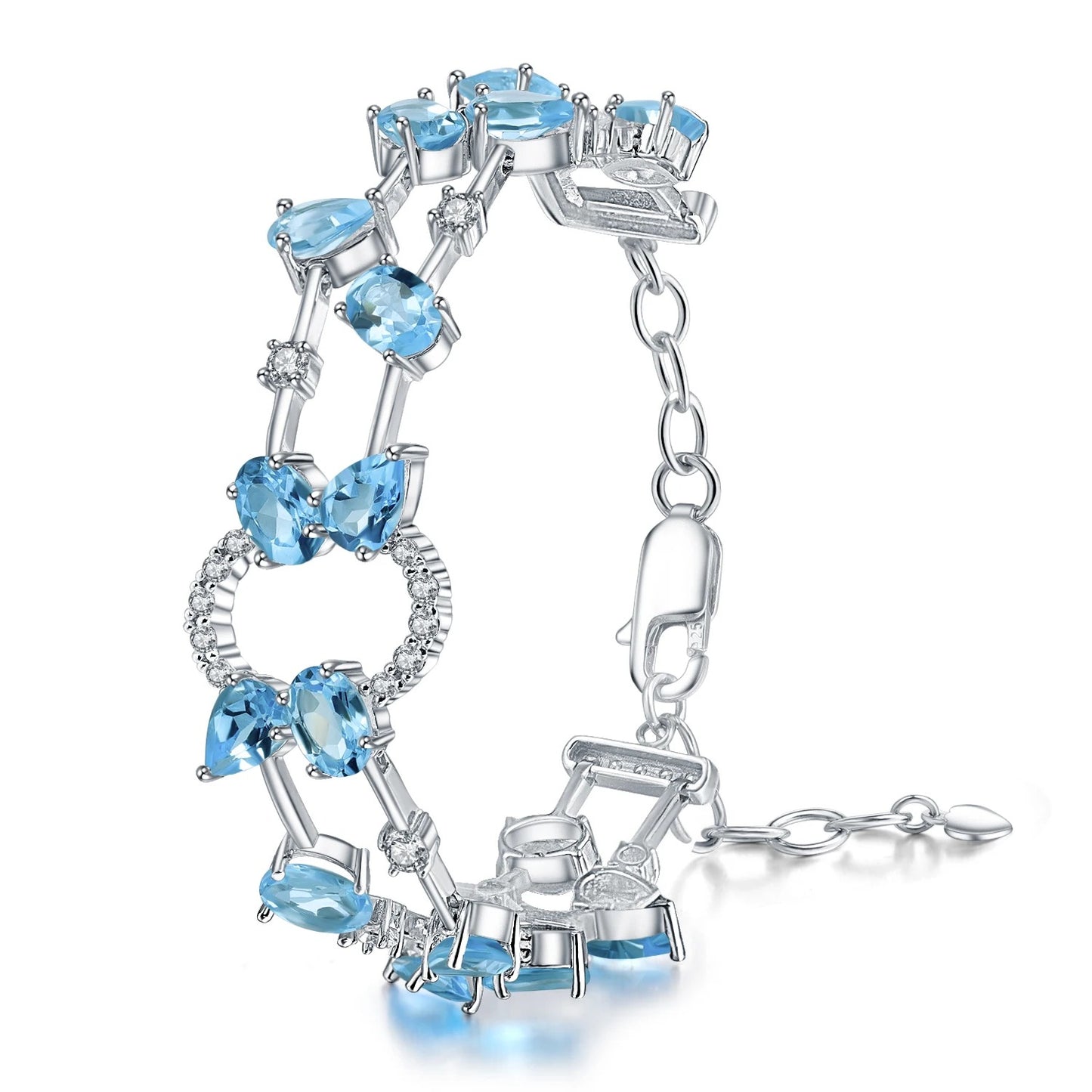 Multicolor Natural Gemstone Link Bracelet | Garnet, Citrine, Smoky Quartz | 925 Silver