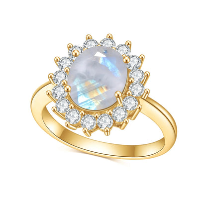Princess Diana Style Halo Ring | Gold Vermeil | 6 Gemstone Colors