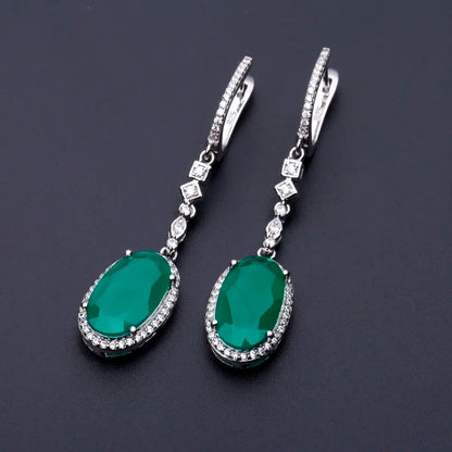12.5Ct Natural Green Agate Drop Earrings | 925 Silver | Luxury Gold Palace