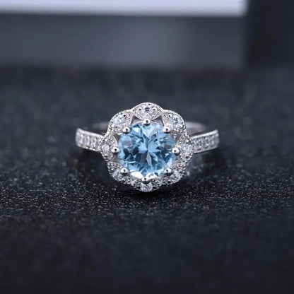 Natural Sky Blue Topaz Flower Ring | 2.58Ct | 925 Sterling Silver