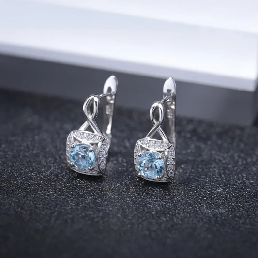 Natural Sky Blue Topaz Infinity Drop Earrings | 925 Sterling Silver | Luxury Gold Palace