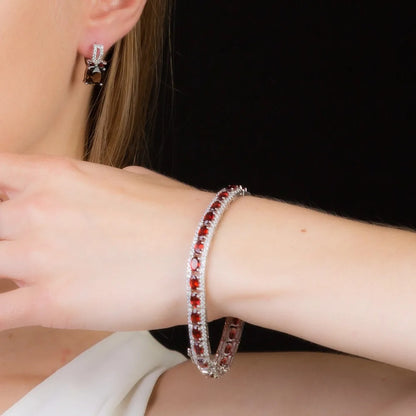 Natural Red Garnet Tennis Bracelet | 925 Sterling Silver | Luxury Gold Palace