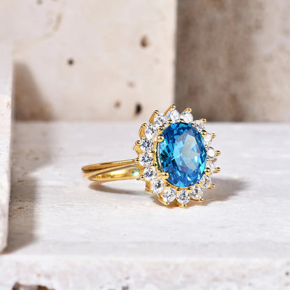 Princess Diana Style Halo Ring | Gold Vermeil | 6 Gemstone Colors