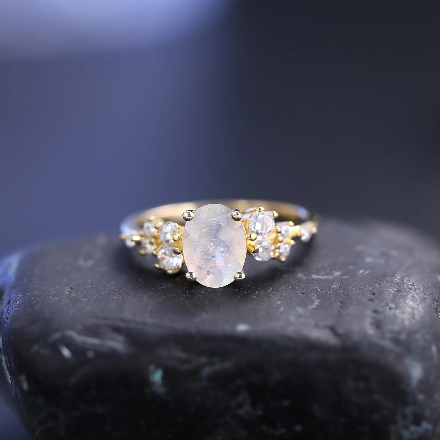 Oval Moonstone Vintage Engagement Ring | 1.29Ct Gold Vermeil Silver