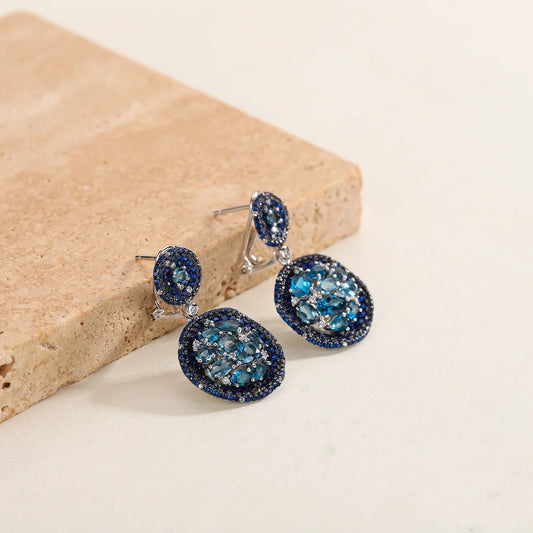 Vintage London Blue Topaz Dangle Earrings | 925 Sterling Silver | Handmade