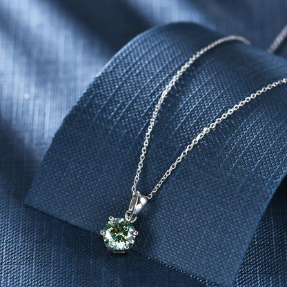 1.0Ct Green Moissanite Solitaire Necklace | GRA Certified | 925 Silver