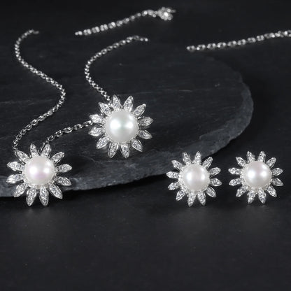 Sunflower Freshwater Pearl Pendant | 10mm | 925 Sterling Silver | Luxury Gold Palace