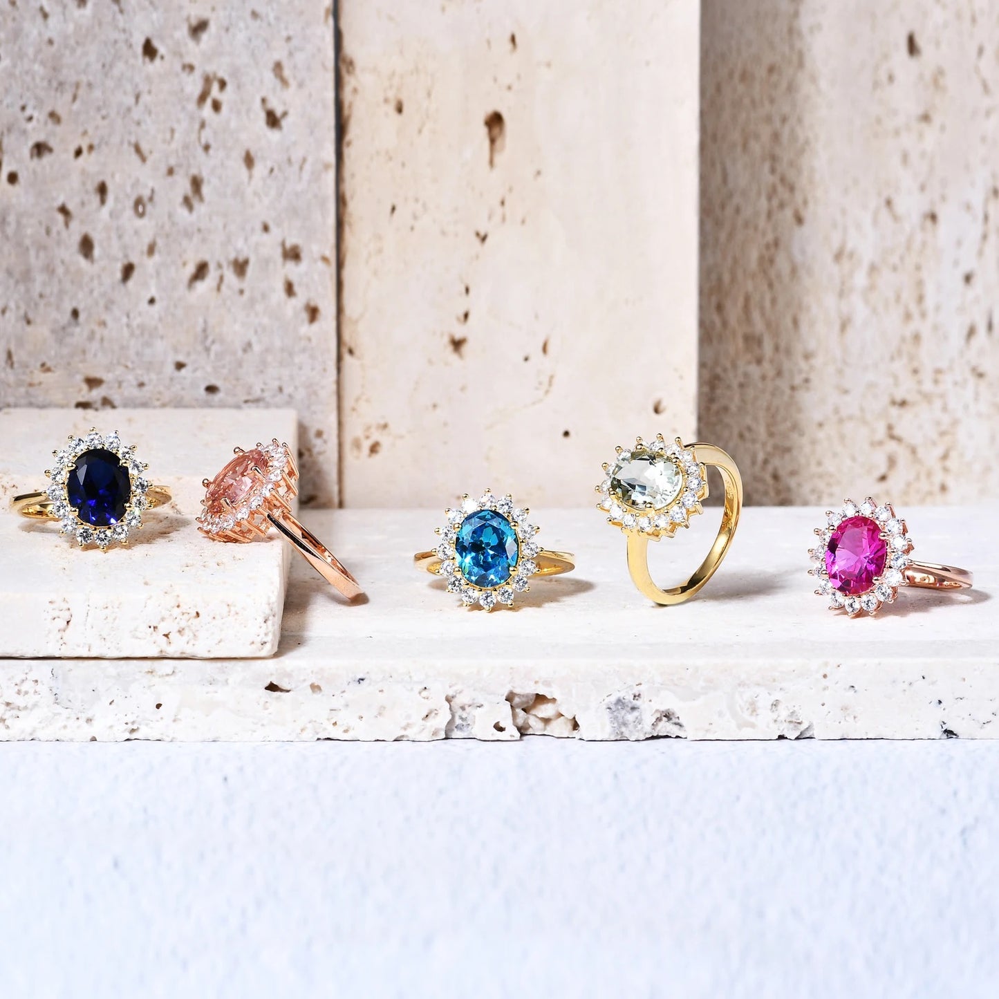 Princess Diana Style Halo Ring | Gold Vermeil | 6 Gemstone Colors