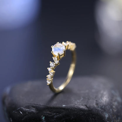 Natural Rainbow Moonstone Gold Ring | June Birthstone Promise Ring | 925 Silver