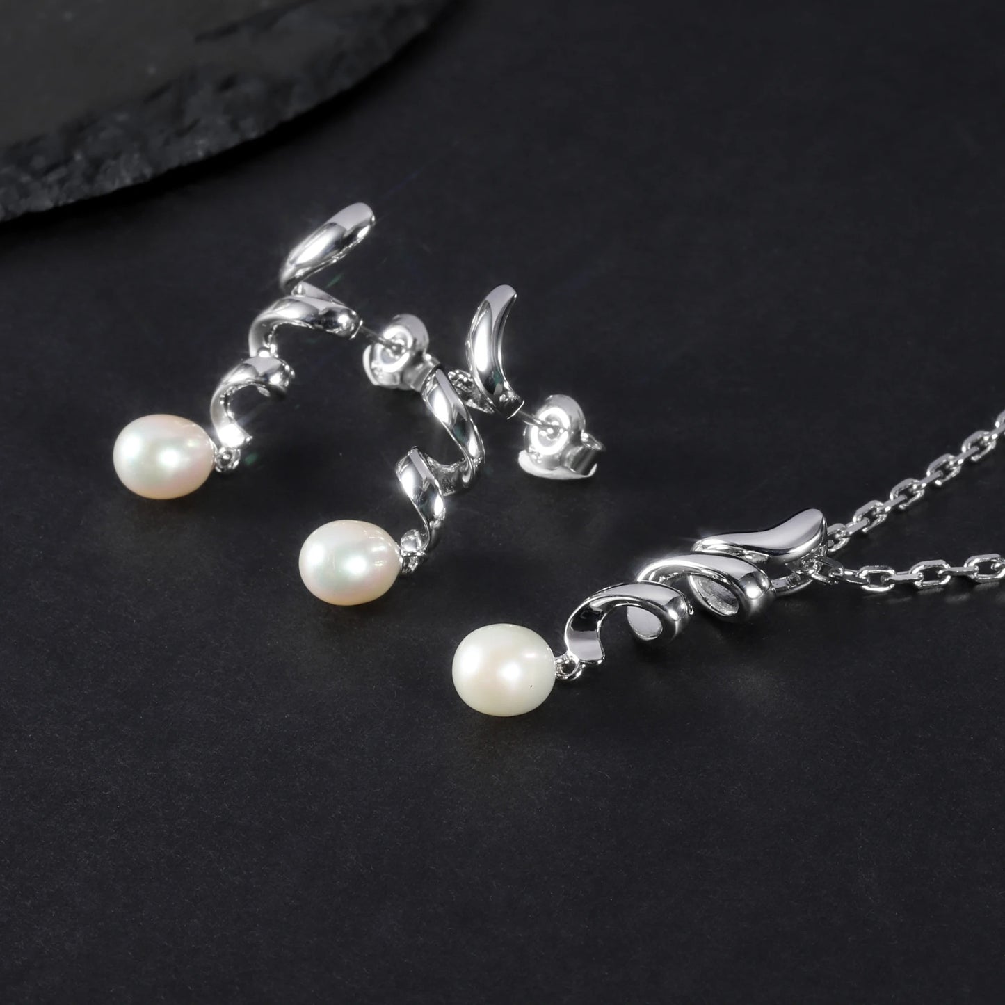 Elegant Spiral Ribbon Pearl Pendant | 8mm Freshwater Pearl | 925 Silver