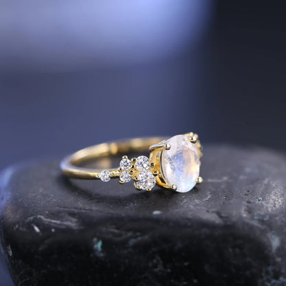 Oval Moonstone Vintage Engagement Ring | 1.29Ct Gold Vermeil Silver