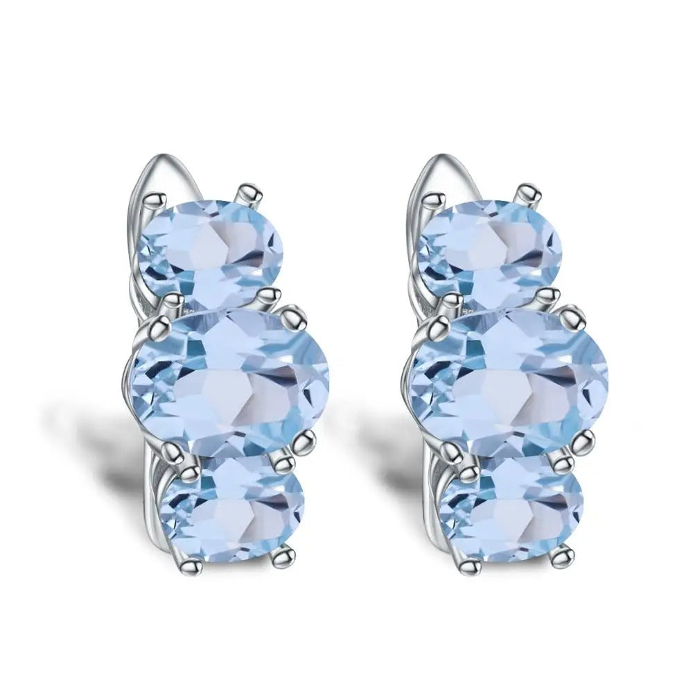 Natural Sky Blue Topaz Three-Stone Earrings | 5.54Ct 925 Sterling Silver