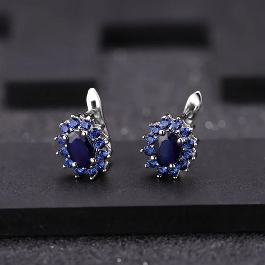 Natural Blue Sapphire Halo Earrings | 1.89Ct 925 Sterling Silver