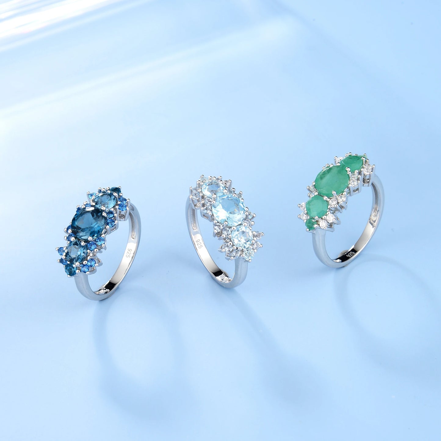 Natural Sky Blue Topaz Vintage Cluster Ring | 925 Sterling Silver