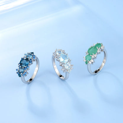 Natural Sky Blue Topaz Vintage Cluster Ring | 925 Sterling Silver
