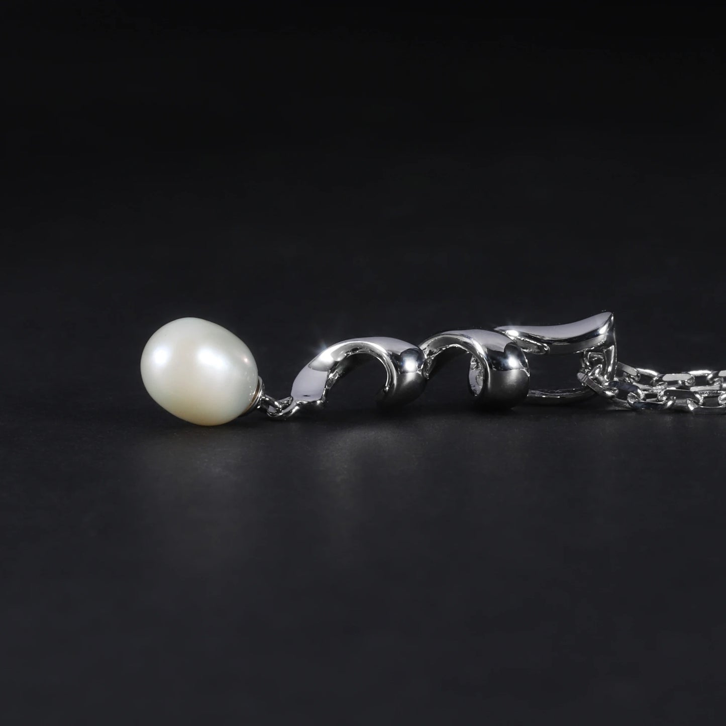 Elegant Spiral Ribbon Pearl Pendant | 8mm Freshwater Pearl | 925 Silver