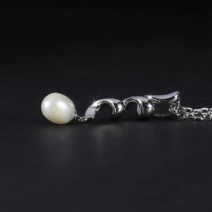 Elegant Spiral Ribbon Pearl Pendant | 8mm Freshwater Pearl | 925 Silver