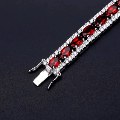Natural Red Garnet Tennis Bracelet | 925 Sterling Silver | Luxury Gold Palace