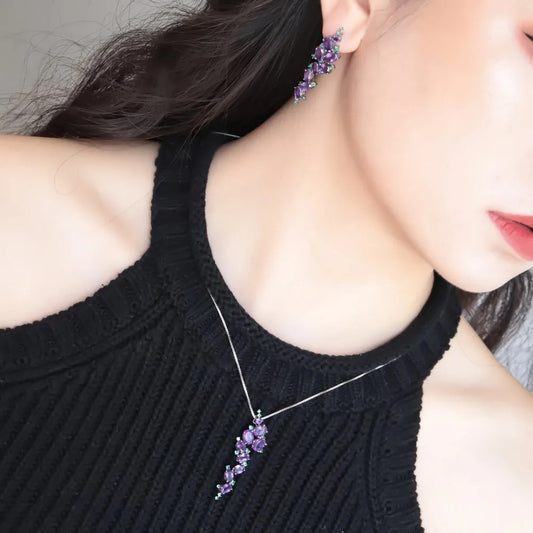 Natural Amethyst Cascading Vine Pendant | 4.89Ct 925 Sterling Silver