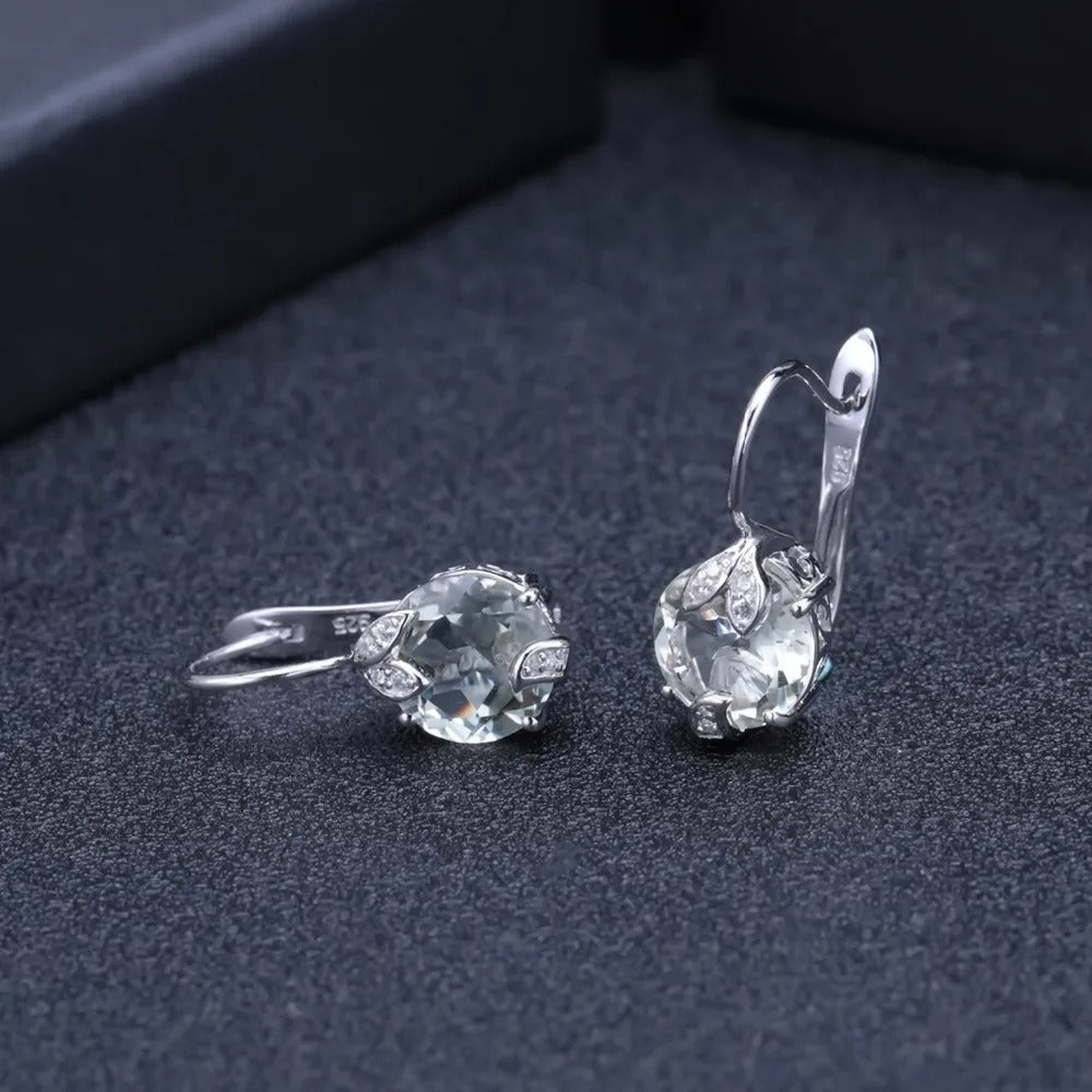 Natural Green Amethyst (Prasiolite) Leaf Drop Earrings | 6.64Ct 925 Silver