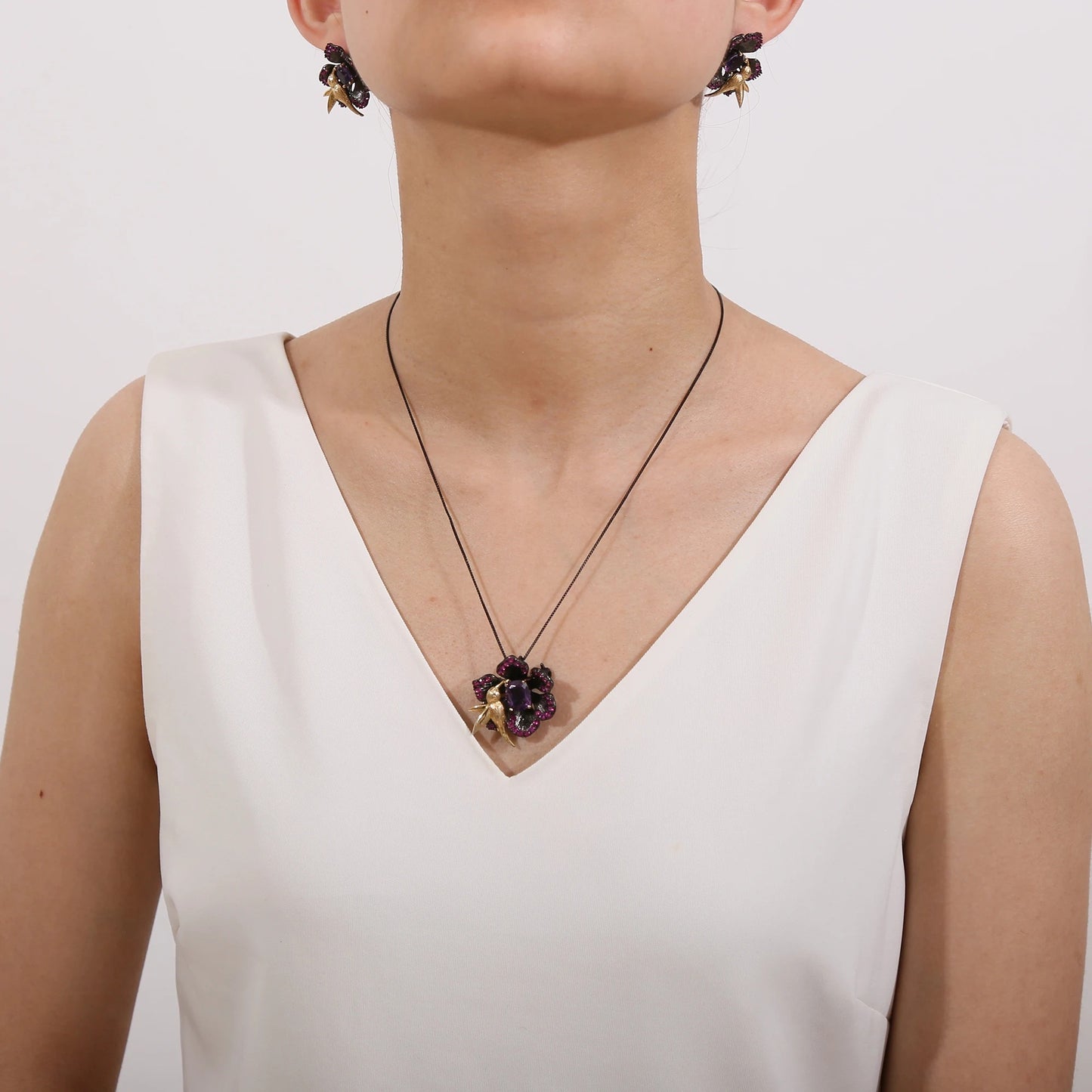 Garnet Bird & Flower Convertible Brooch Pendant | 925 Sterling Silver