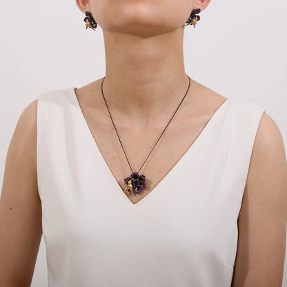Garnet Bird & Flower Convertible Brooch Pendant | 925 Sterling Silver