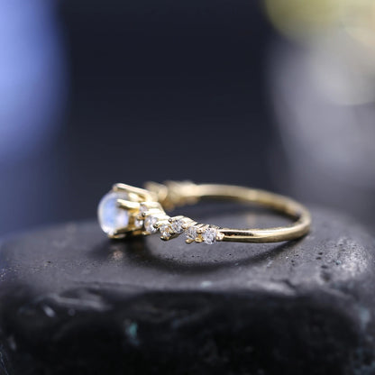 Natural Rainbow Moonstone Gold Ring | June Birthstone Promise Ring | 925 Silver