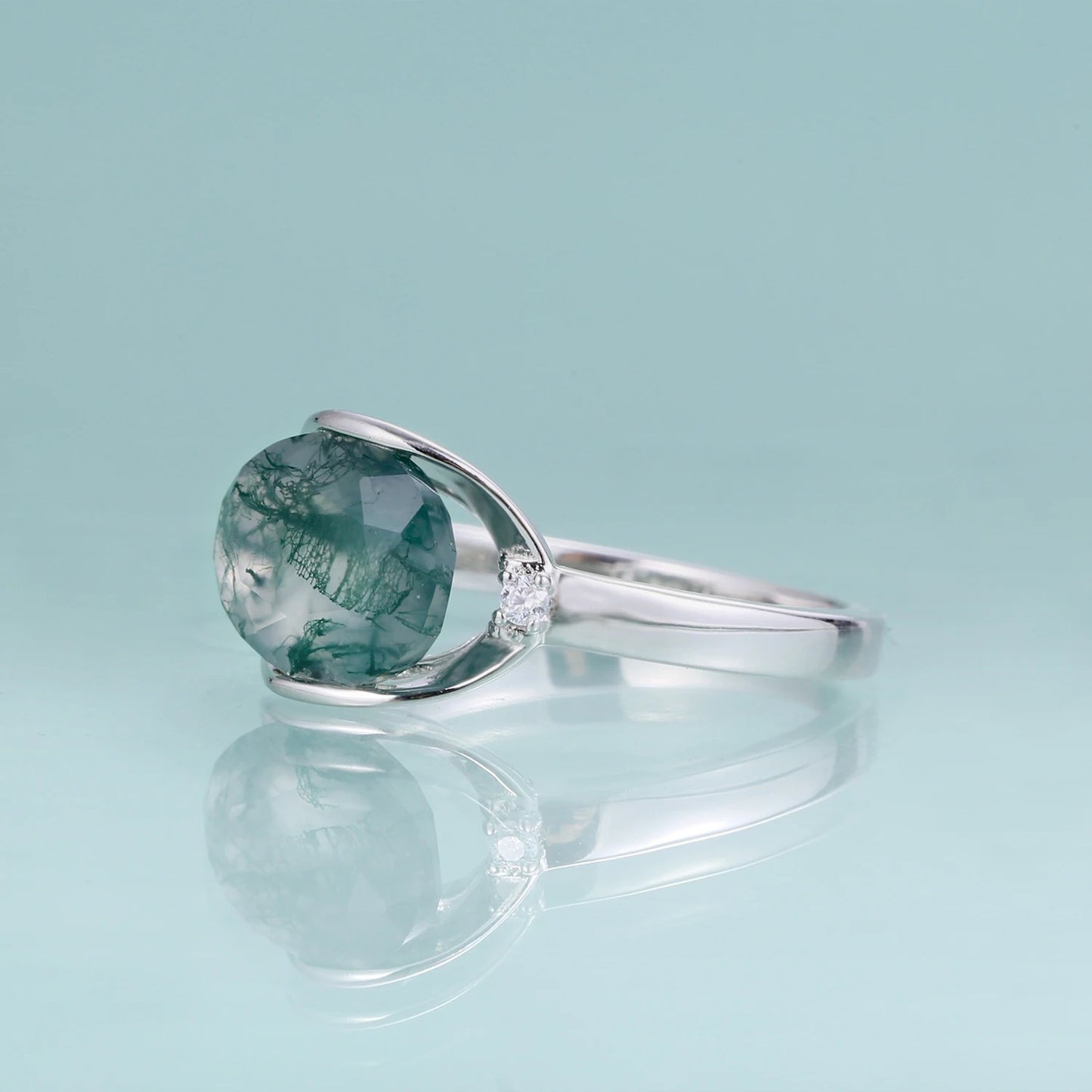 Natural Moss Agate Oval Ring | 2.91Ct Minimalist 925 Sterling Silver