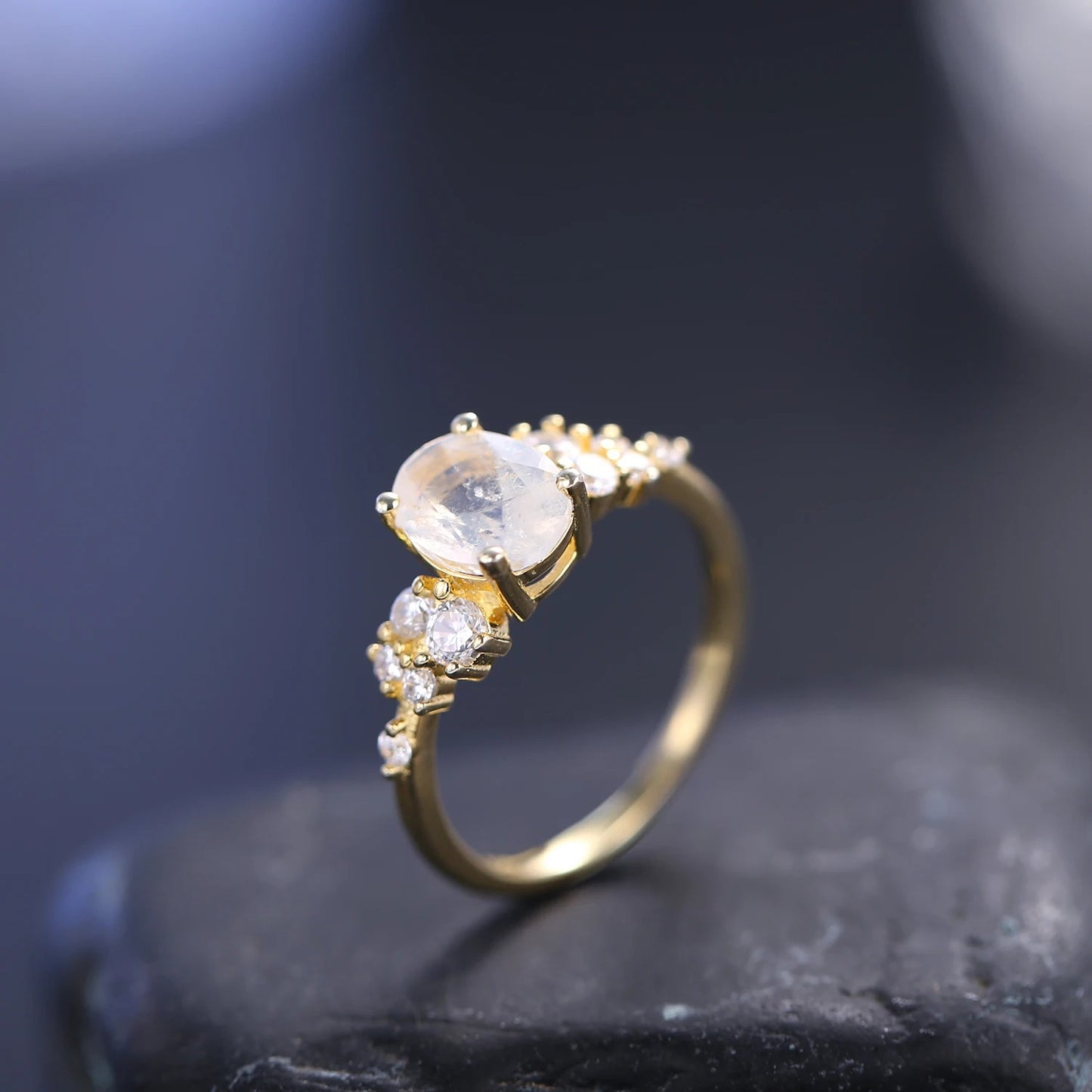 Oval Moonstone Vintage Engagement Ring | 1.29Ct Gold Vermeil Silver