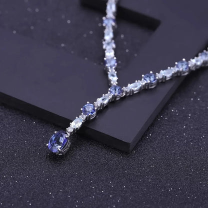 Mystic Quartz & Sky Blue Topaz Y-Necklace | 925 Silver | Bridal Jewelry