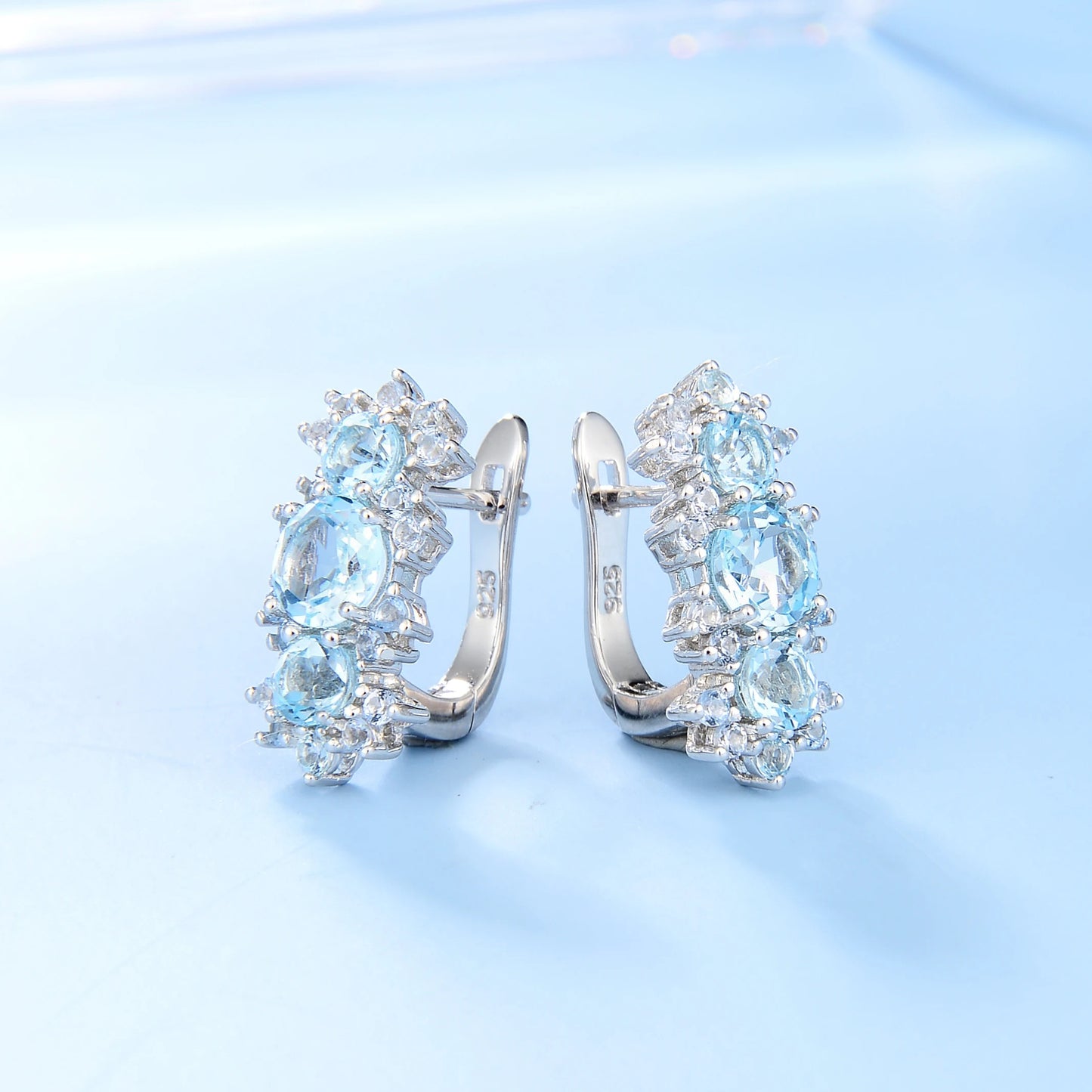 Vintage Sky Blue Topaz Three-Stone Earrings | 925 Sterling Silver